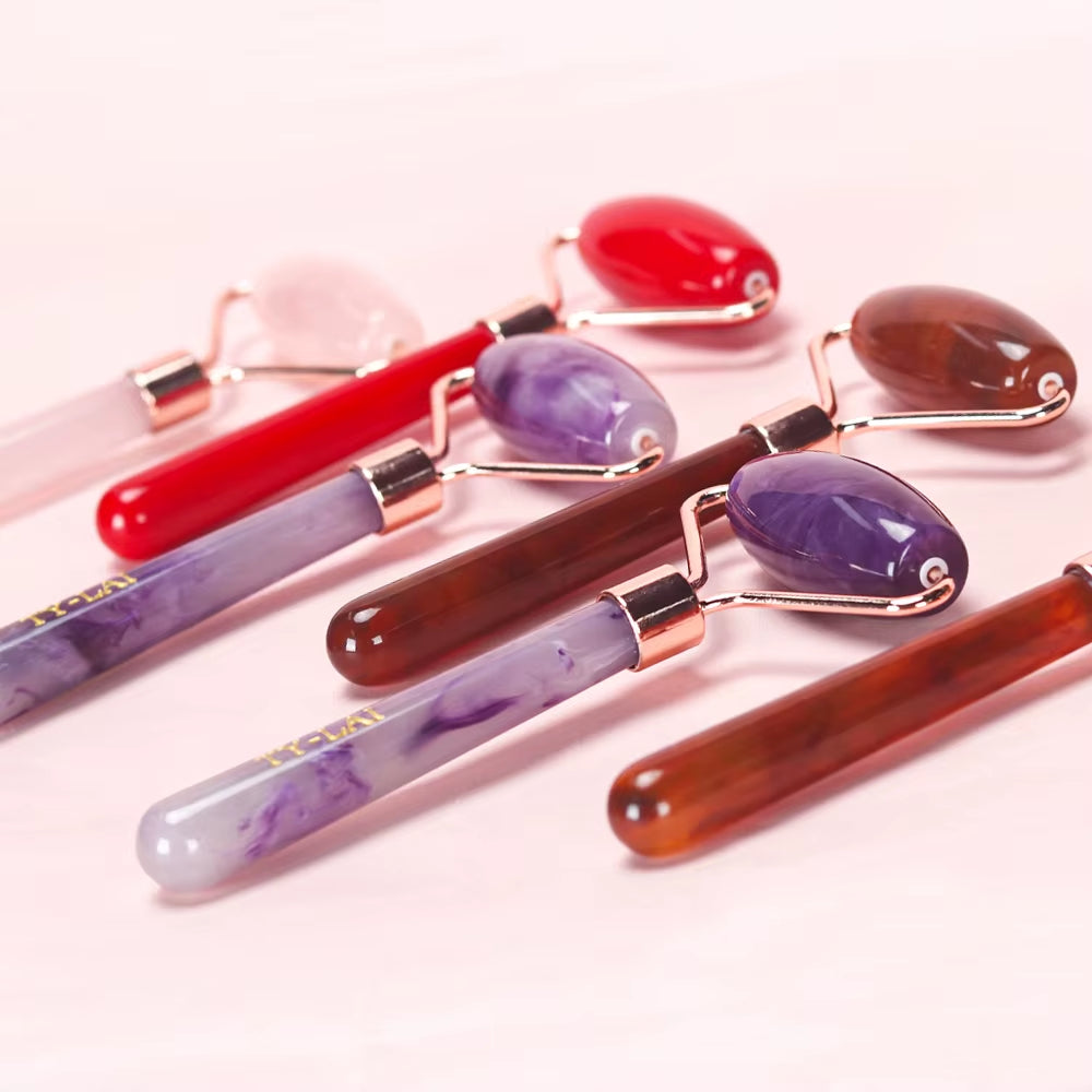Custom anti Aging Pink Rose Natural Green Facial Jade Roller Heart Shaped Gua Sha with Jade Roller Set
